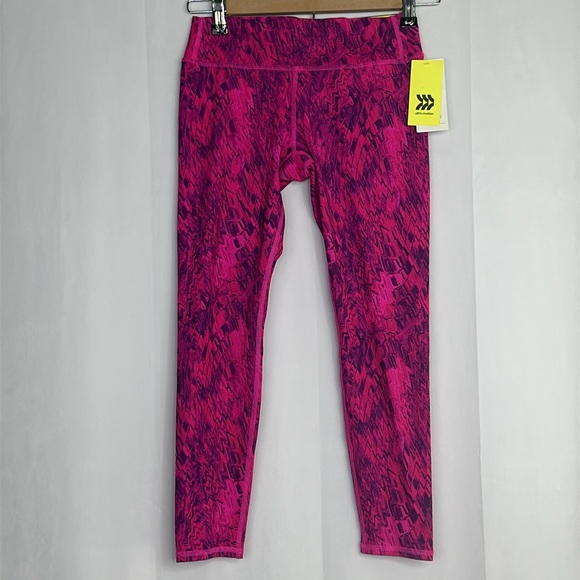 Girls Neon Pink Mid Rise Leggings All in Motion Purple Squiggles - Picture 3 of 9